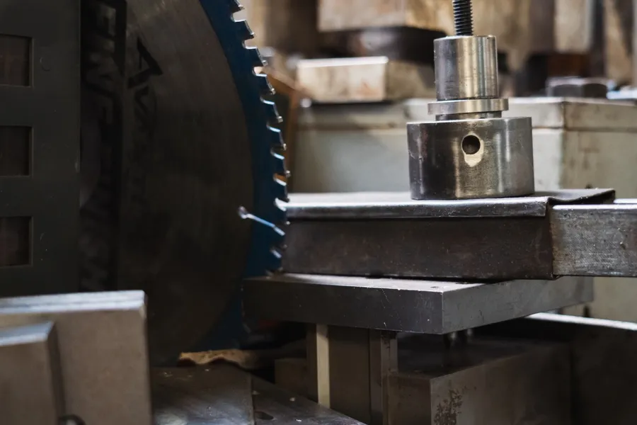 Saw blade cutting metal stock